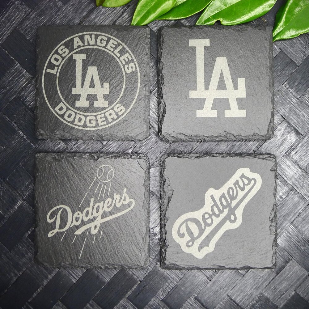 LA Dodgers Slate Coaster Set - Handcrafted Laser Engraved Drink Coasters MLB